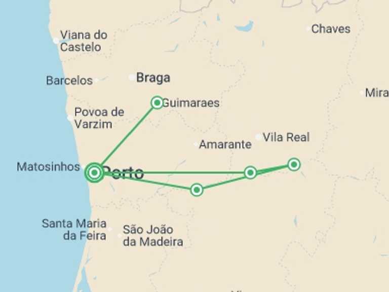 Map of Europe Tour with 3 destination visits for the trip: Porto and the Douro Valley (port-to-port cruise)