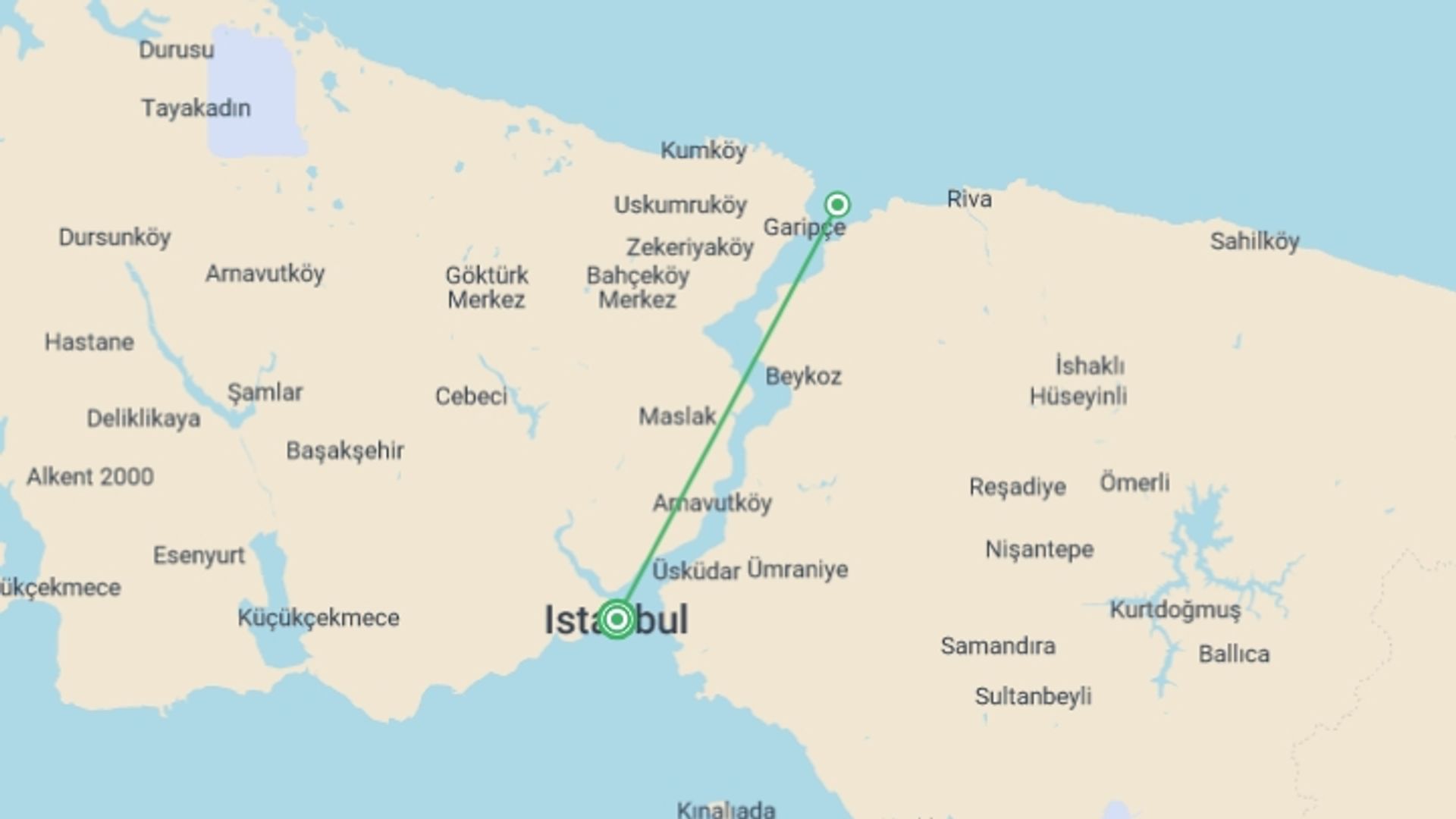 A map showing the tour itinerary for the trip: Explore Istanbul’s Old Town! 4 Days With Hotel, Tours & Transfers, starting in Istanbul, Turkey and ending in Istanbul, Turkey going through 1 other destinations.