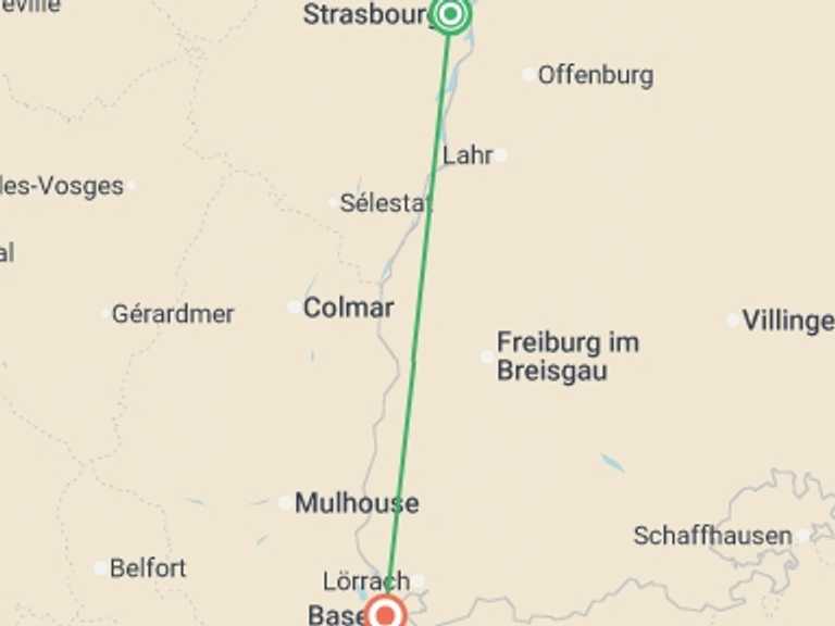 Map of Europe Tour with 2 destination visits for the trip: Alsace and Switzerland in Celebration: A Cruise Combining Exceptional Craftsmanship, Unique Flavors, and Incomparable Local Culture (port-to-port cruise)