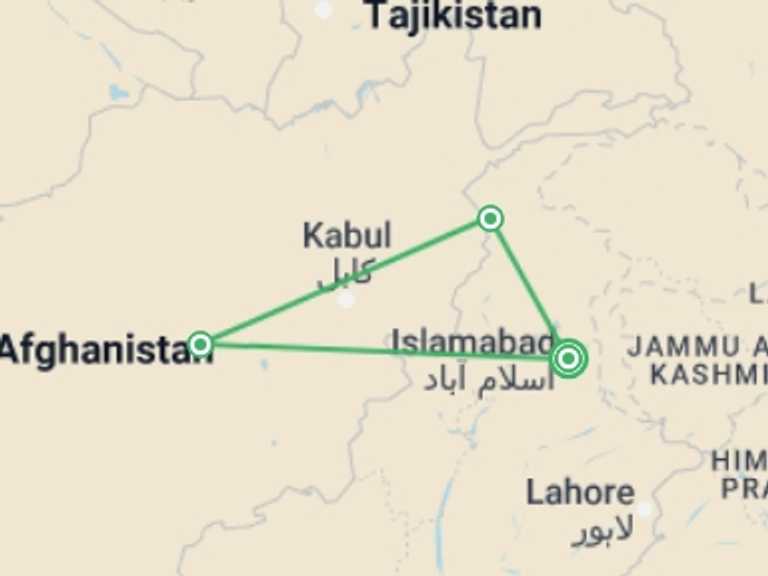 Map of a Local culture Tour with 3 destination visits for the trip: Magic of Gandhara and Kalash Valley