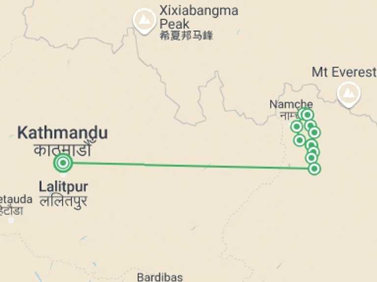 Map of Kathmandu Mountains Tour with 11 destination visits for the trip: Gokyo Lakes Trek