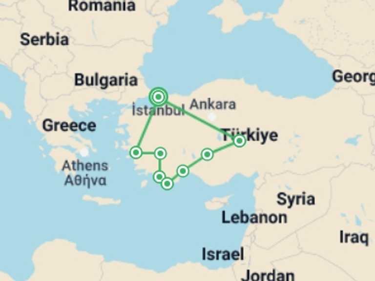 Map of a Museum and gallery visits Tour with 8 destination visits for the trip: Best of Turkey