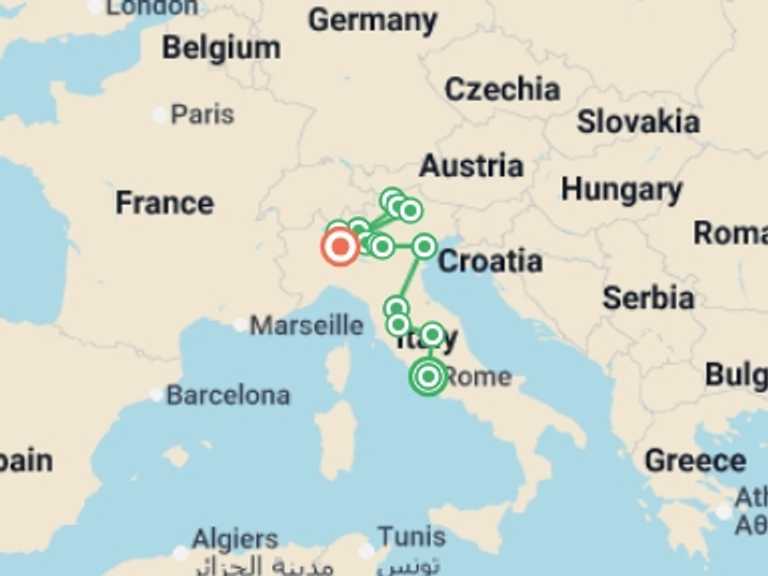 Map itinerary of Milan Tour in April 2026 with 8 destination visits for the trip: Italy’s Grand Tour