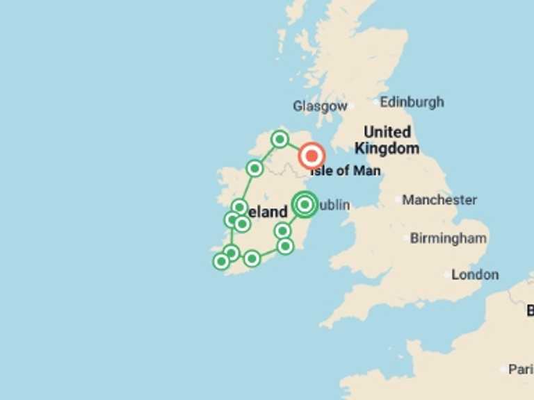Map of Europe Tour with 8 destination visits for the trip: Shades of Ireland featuring Northern Ireland
