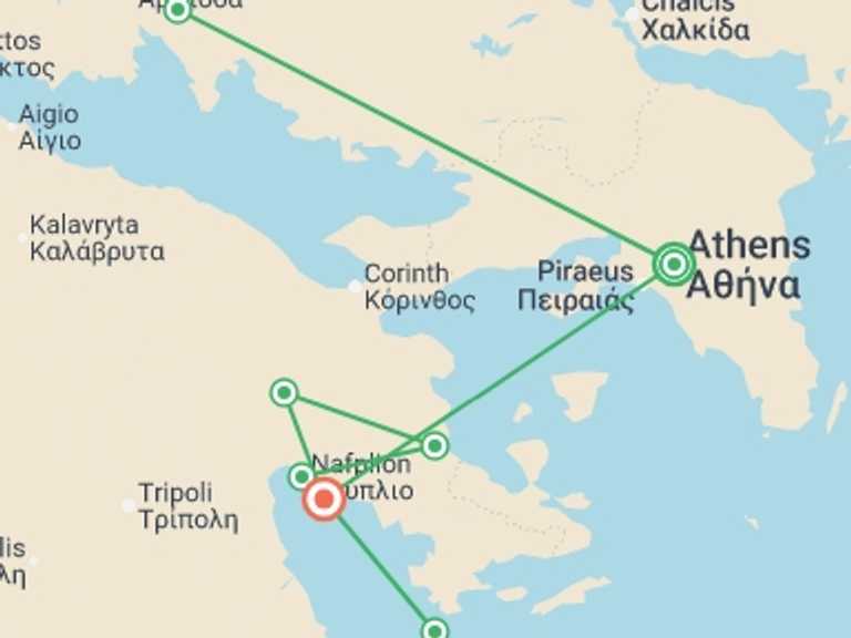 Map of 8-Day Athens Tour with 2 destination visits for the trip: Ancient Greece Uncovered - 8 days