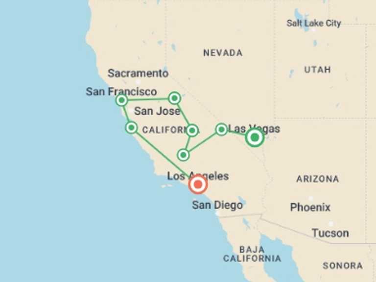 Map of San Francisco City sightseeing Tour with 7 destination visits for the trip: Best of California