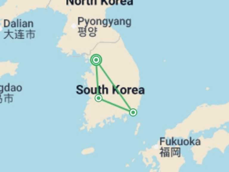 Map itinerary of Asia Tour in June 2026 with 3 destination visits for the trip: South Korean Soul