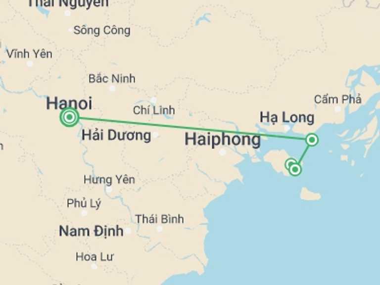 Map itinerary of Hanoi Tour in September 2027 with 4 destination visits for the trip: 3 Day Halong - Lan Ha Bay 5 Star Cruise & Balcony Cabin