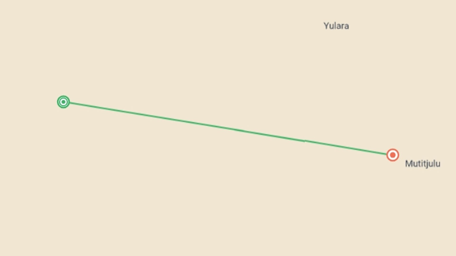 A map showing the tour itinerary for the trip: Uluru and Kata Tjuta Experience, starting in Kata Tjuta, Australia and ending in Uluru, Australia going through 1 other destinations.