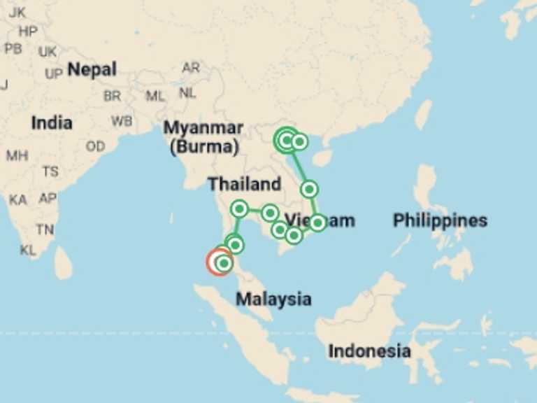 Map itinerary of Hanoi Tour in Winter with 13 destination visits for the trip: Get Social: Big Southeast Asia
