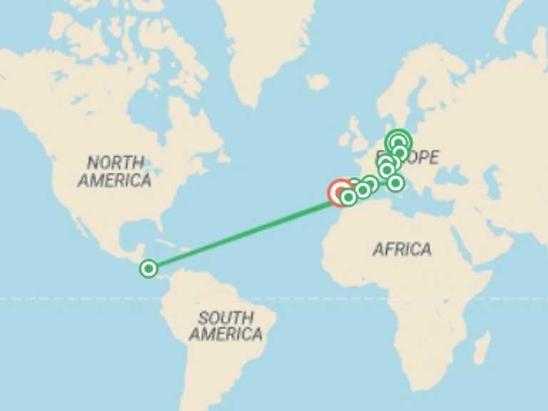 Map itinerary of Europe Tour in Fall with 12 destination visits for the trip: Continental Europe GO