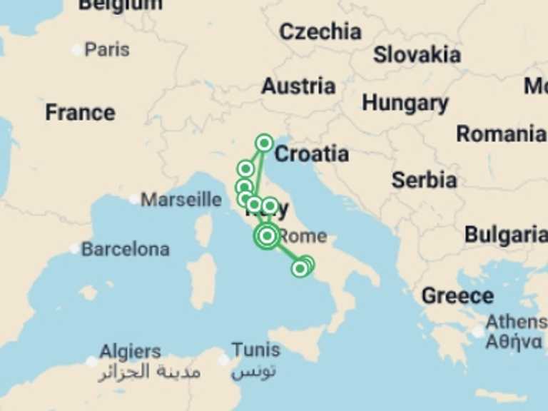 Map itinerary of Italy Tour in Spring with 5 destination visits for the trip: A Taste of Italy: 11 Days - Classic