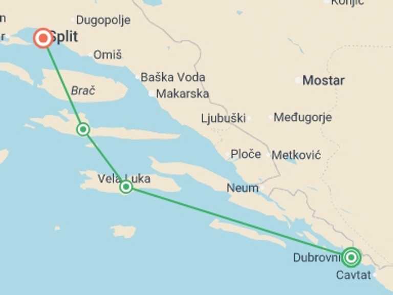 Map of a City sightseeing Tour with 4 destination visits for the trip: Explore Croatia