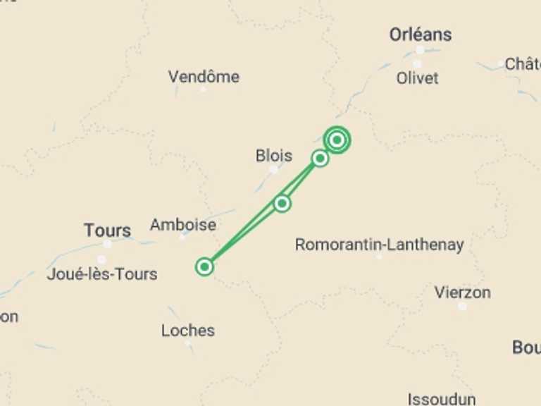 Map of Europe Tour with 3 destination visits for the trip: Chateaux of the Loire Walk