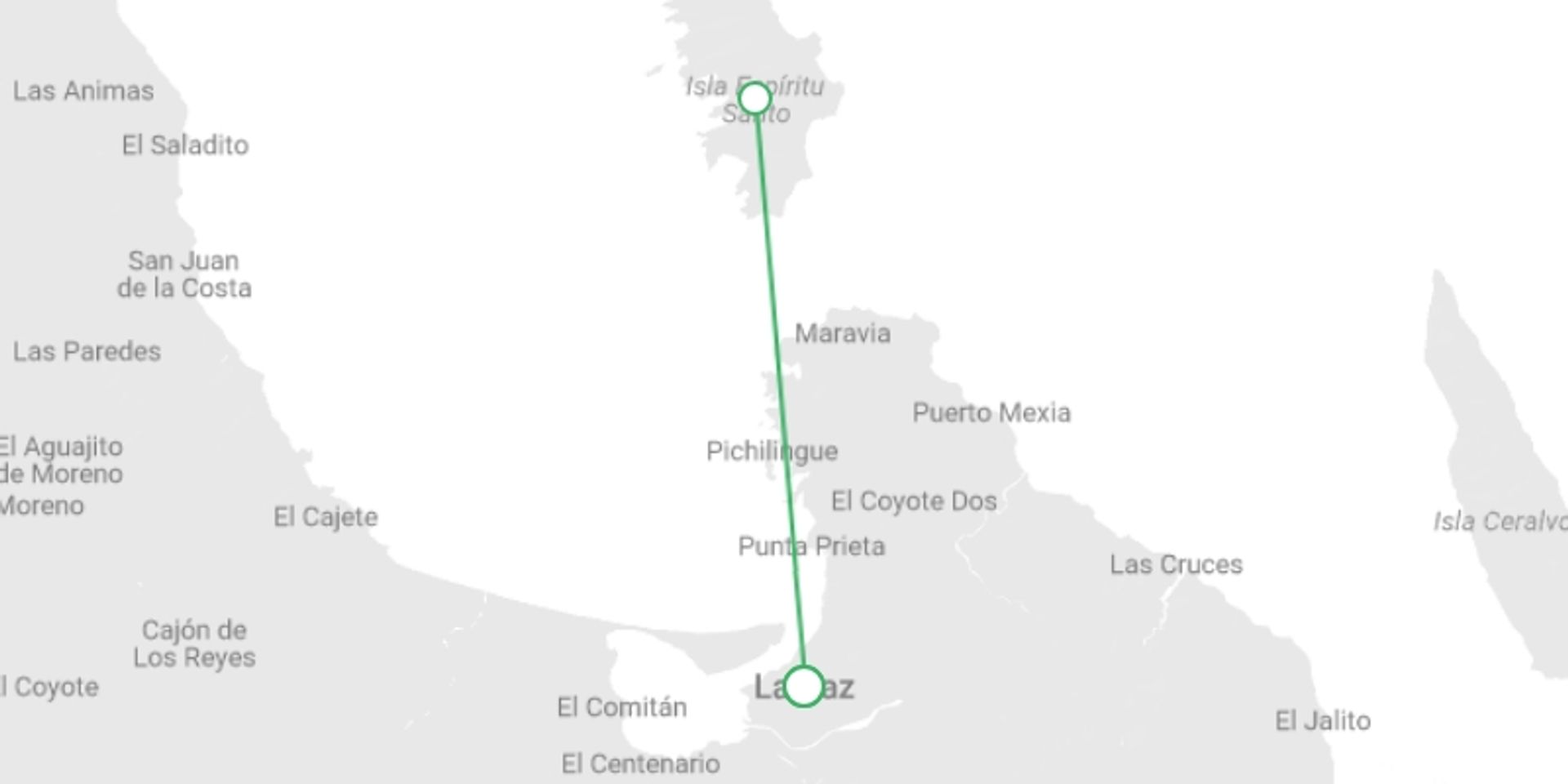A map showing the tour itinerary for the trip: Baja's Whale Wonders & La Paz Escapades 6D/5N, starting in La Paz, Mexico and ending in La Paz, Mexico going through 1 other destinations.