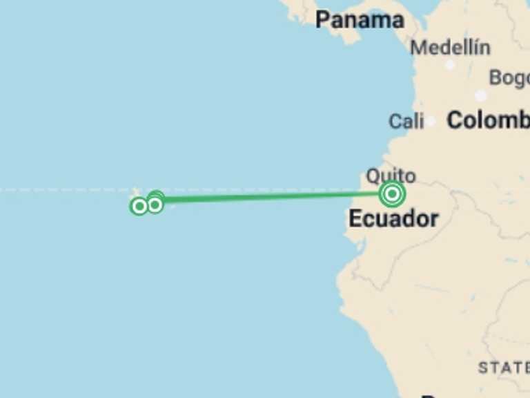 Map itinerary of Quito Tour in March 2026 with 7 destination visits for the trip: 10 Days Galapagos Island Hopping in Santa Cruz Isabela