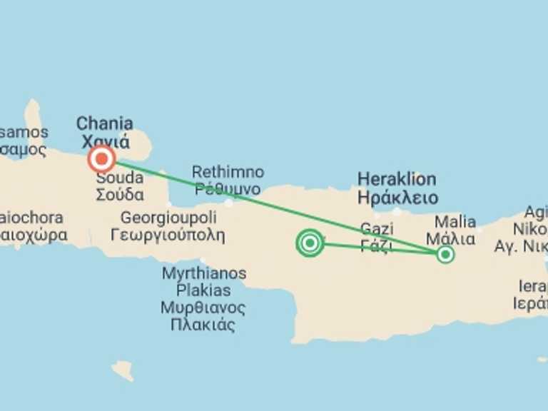 Map of Balkans Tour with 3 destination visits for the trip: Painting Holiday in Crete