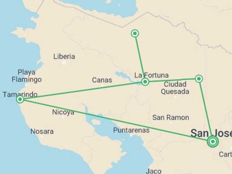Map of a Food Tour with 3 destination visits for the trip: Jungle & Culinary Experience