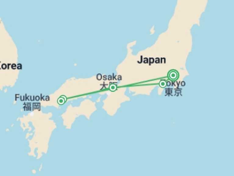 Map of a City sightseeing Tour with 5 destination visits for the trip: Japan Family Vacation: 12 Days 
