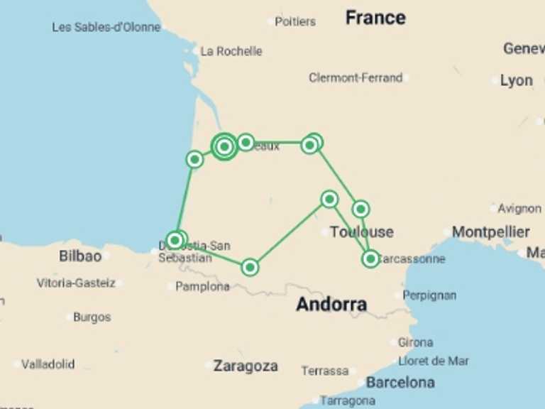 Map itinerary of Bordeaux Tour in Summer with 6 destination visits for the trip: Jewels of Southwest France