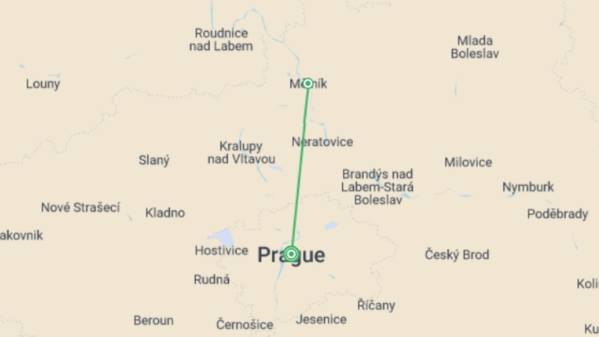 A map showing the tour itinerary for the trip: Imperial Prague and its exceptional palaces: a cruise into the private lives of great aristocratic families (Port to Port), starting in Prague, Czech Republic and ending in Prague, Czech Republic going through 1 other destinations.