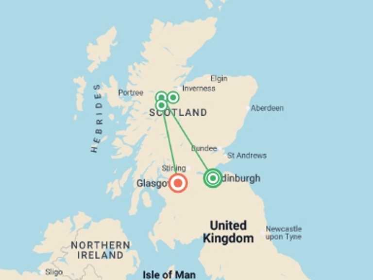 Map of Scotland Tour with 3 destination visits for the trip: Scotland in a Week