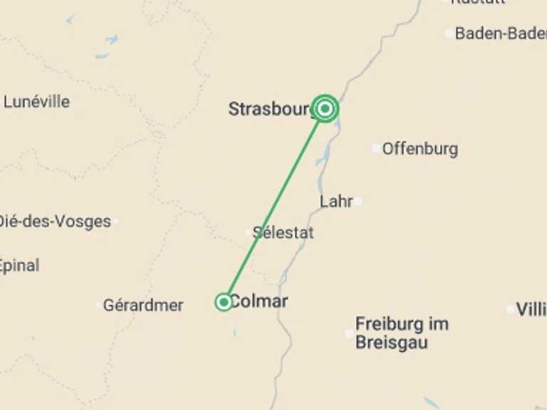 Map of France Tour with 2 destination visits for the trip: Christmas markets in Alsace (port-to-port)