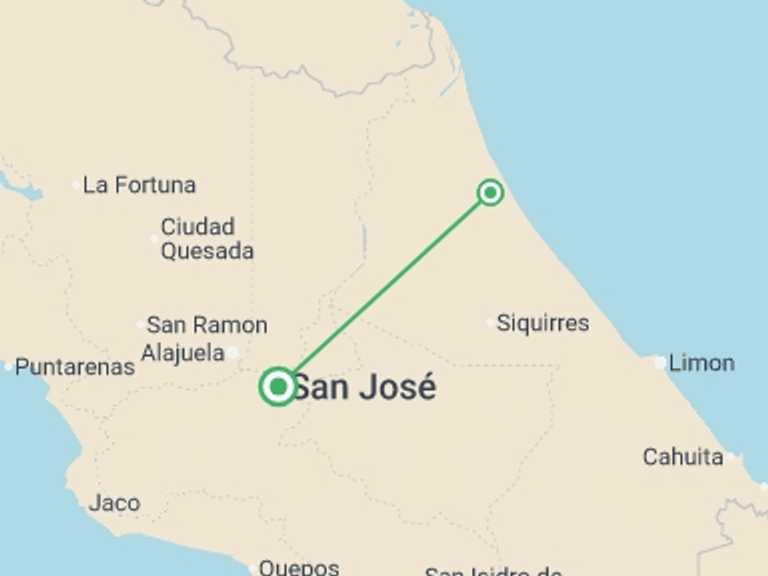 Map of a Eco Tour with 2 destination visits for the trip: Tortuguero National Park Adventure 3D/2N