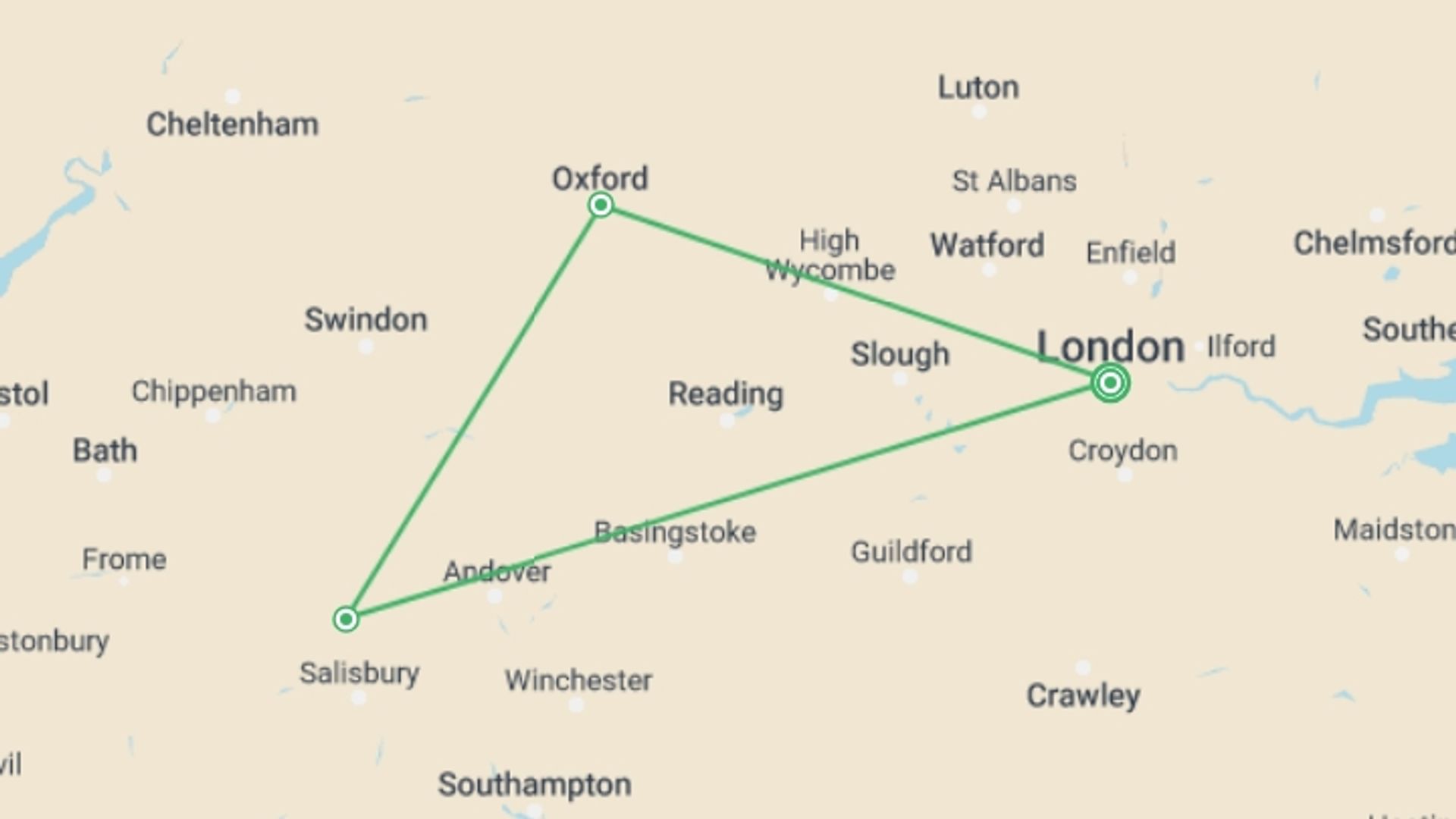 A map showing the tour itinerary for the trip: London Calling: A City Break Getaway, starting in London, England and ending in London, England going through 0 other destinations.
