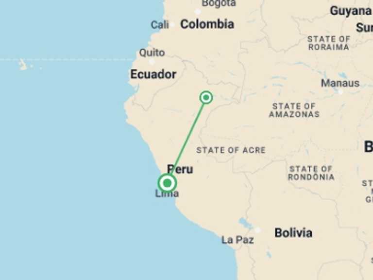 Map of Lima Tour with 2 destination visits for the trip: Treehouse Lodge, Short Break (on Request)