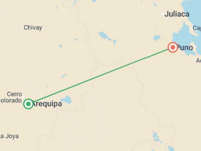 Map of 2-Day Arequipa Tour with 2 destination visits for the trip: 2-day Colca Canyon Classic Tour with transfer to Puno - Yanque