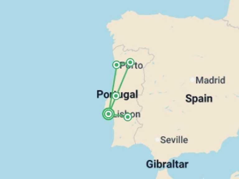 Map of Europe Tour with 5 destination visits for the trip: Best of Portugal Small Group Tour