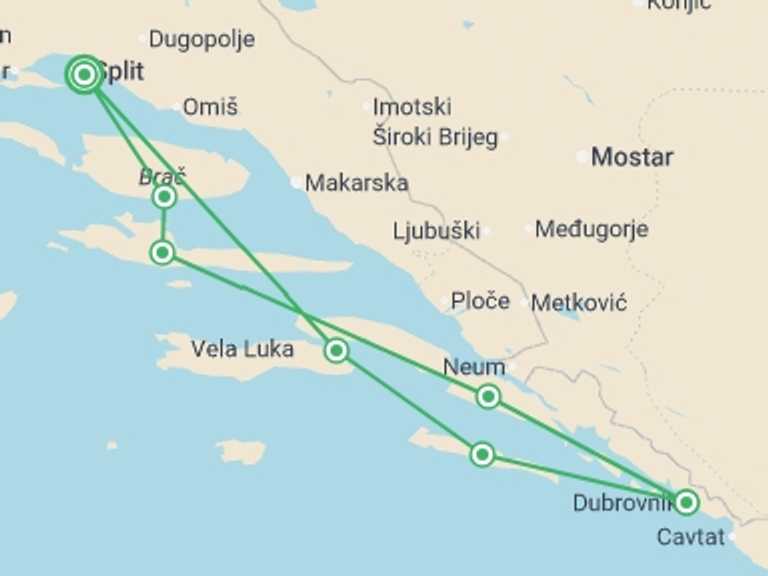 Map of Europe Tour with 6 destination visits for the trip: Creme de la Croatia (Deluxe Superior) - 8 days