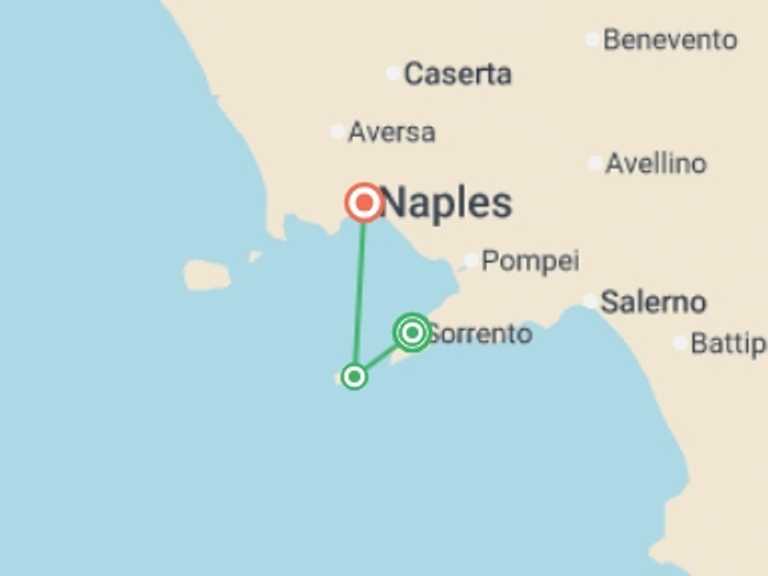 Map of Europe Tour with 3 destination visits for the trip: Sorrento Escape, Private Tour