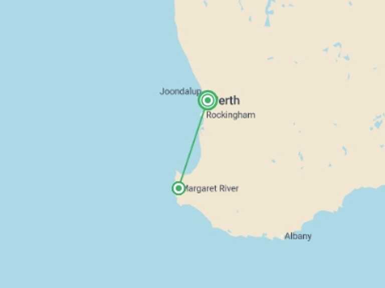 Map of Oceania Tour with 2 destination visits for the trip: Hike Western Australia's Cape to Cape Track