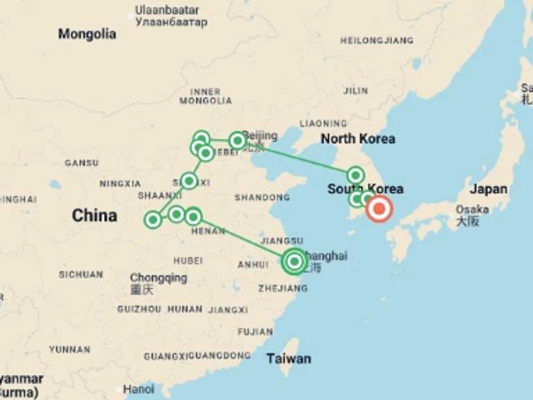 Map of Beijing Tour with 10 destination visits for the trip: Wonders of China and Korea Classics