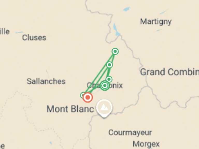 Map of France Tour with 7 destination visits for the trip: Highlights of Mont Blanc