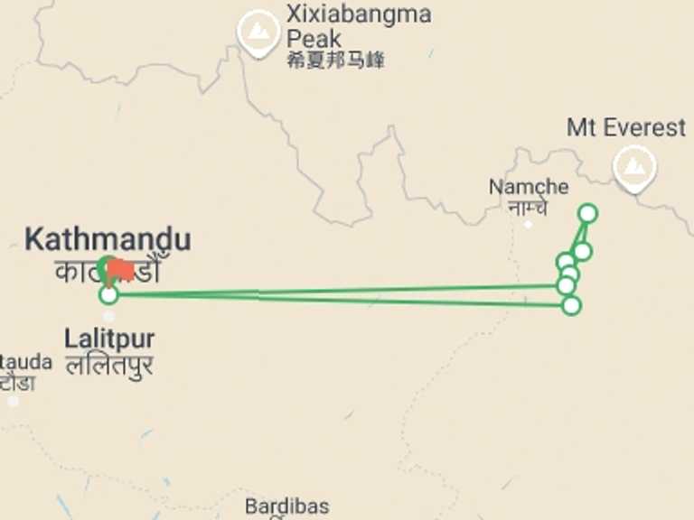 Map of Everest Panorama trek Tour with 8 destination visits for the trip: Everest Panorama trek - Private trip