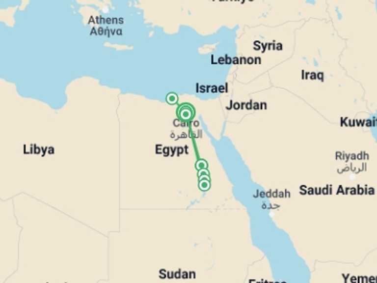 Map of Giza Tour with 5 destination visits for the trip: Cairo, Alexandria & Luxor Visit And Nile River Cruise
