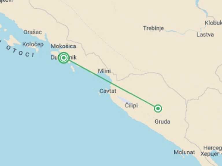 Map of Europe Tour with 2 destination visits for the trip: Local Living Croatia – Southern Dalmatia