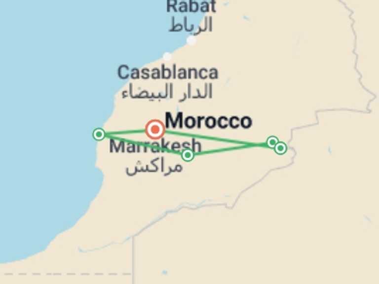 Map of 11-Day Marrakech Tour with 6 destination visits for the trip: Morocco Tour in 11 Days
