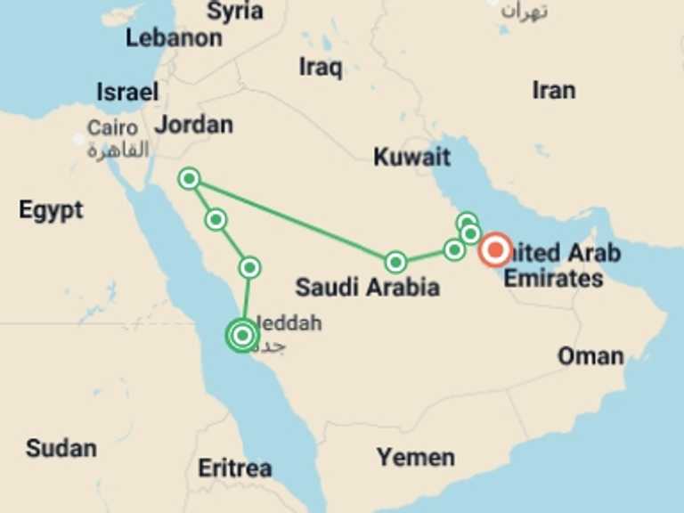 Map itinerary of Doha Tour in Winter with 9 destination visits for the trip: Mysteries of Arabia with Bahrain and Qatar