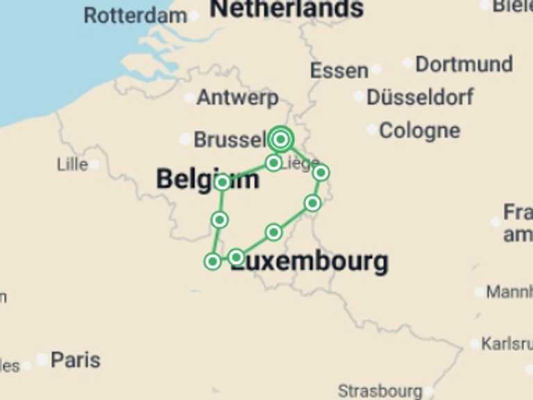 Map of Europe Tour with 9 destination visits for the trip: Five Countries Cycle