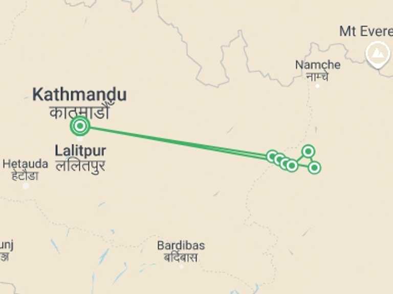 Map of Kathmandu Mountains Tour with 9 destination visits for the trip: Pikey Peak Trek