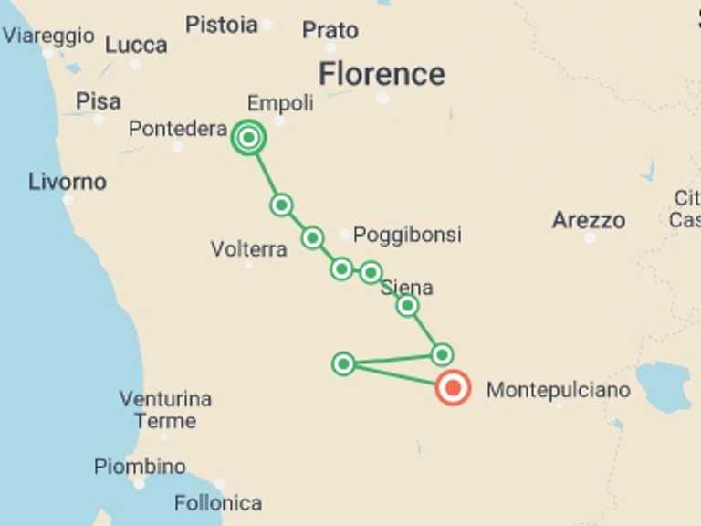 Map of Italy Tour with 9 destination visits for the trip: Via Francigena: Best of Tuscany