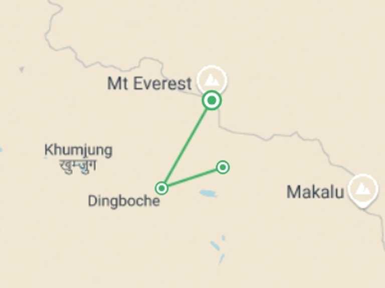 Map itinerary of Nepal Tour in Winter with 4 destination visits for the trip: Island Peak Short Climb