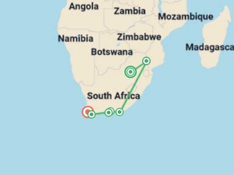 Map of Cape Town Tour with 11 destination visits for the trip: South Africa Highlights