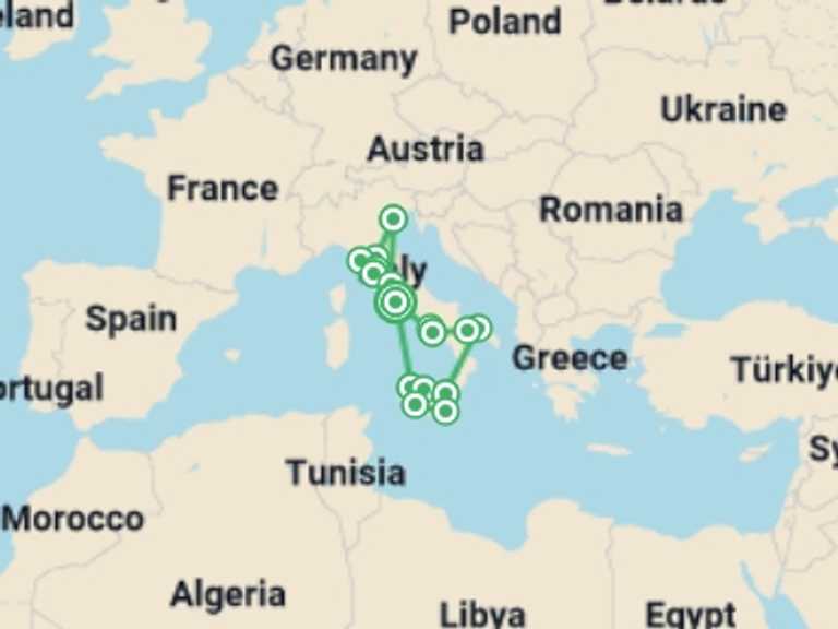 Map of Europe Tour with 9 destination visits for the trip: Italy Explorer