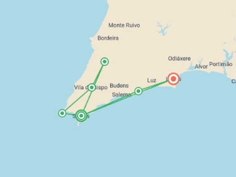 Map of a Trekking and Hiking Tour with 4 destination visits for the trip: Walking the Algarve's South West