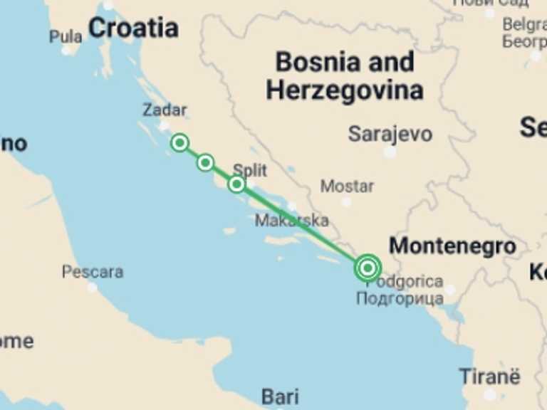 Map of Dubrovnik Tour with 3 destination visits for the trip: Grand Tour Of Croatia 8 Days, Self-drive
